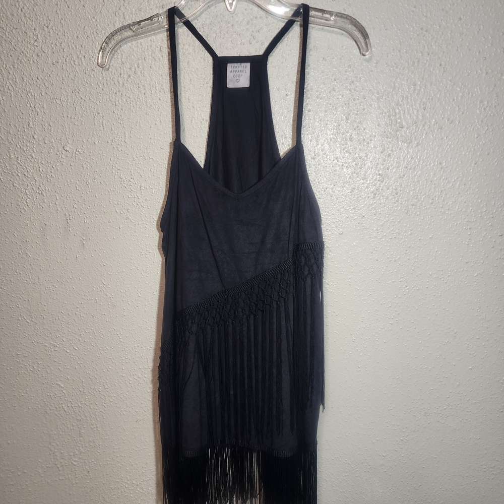 Tempted Black Fringe Tank Top